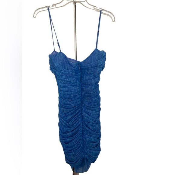 House of CB Blue “Ella” Bustier Ruched Party Bodycon Euphoria Cassie Mini Dress - Picture 3 of 11